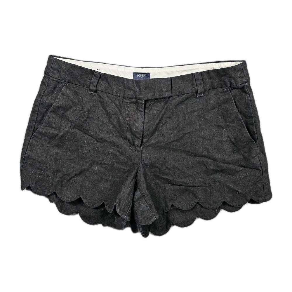 J.Crew Scalloped Hem Linen Blend Shorts Womens 8 Black L2142 3"